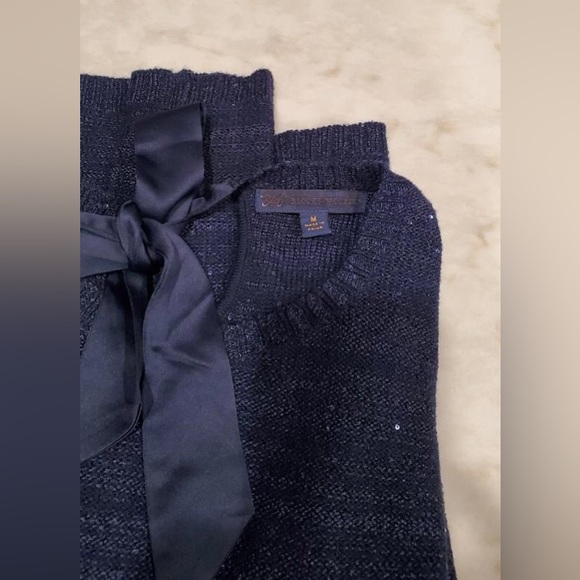NWOT Brooks Brothers Navy Sequin Satin Tie Back Sweater Sz M - Picture 3 of 10